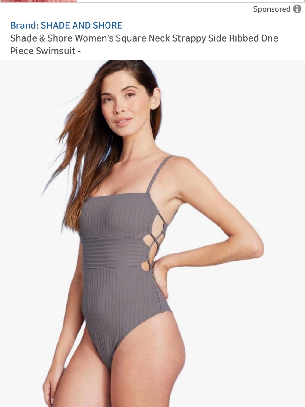 Shade & Shore Women's Gray Ribbed Strappy Side Cutout One-Piece Swimsuit
